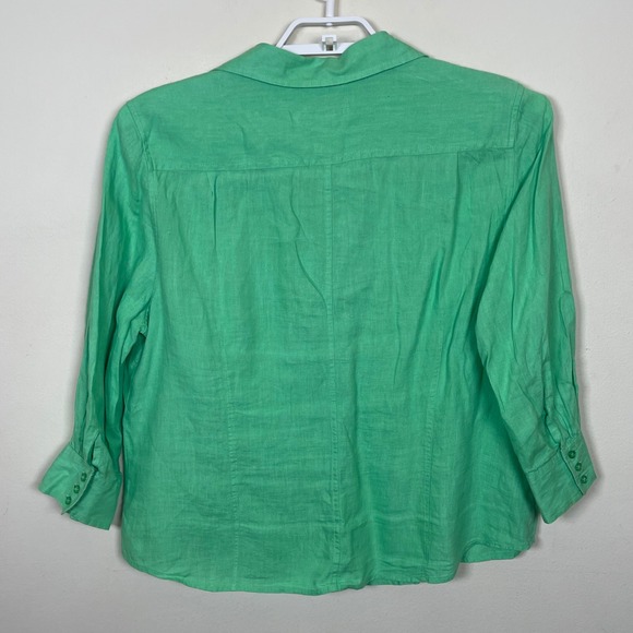 Talbots Kelly Green Irish Linen Button Up Shirt XL Top 3/4 Sleeve Boxy Lagenlook - Picture 4 of 7